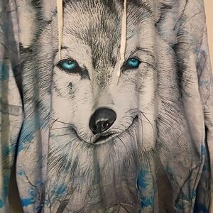 Wolf Graphic Hoodie - Blue and Gray